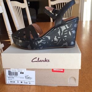 Amelia Page black leather wedges by Clarks